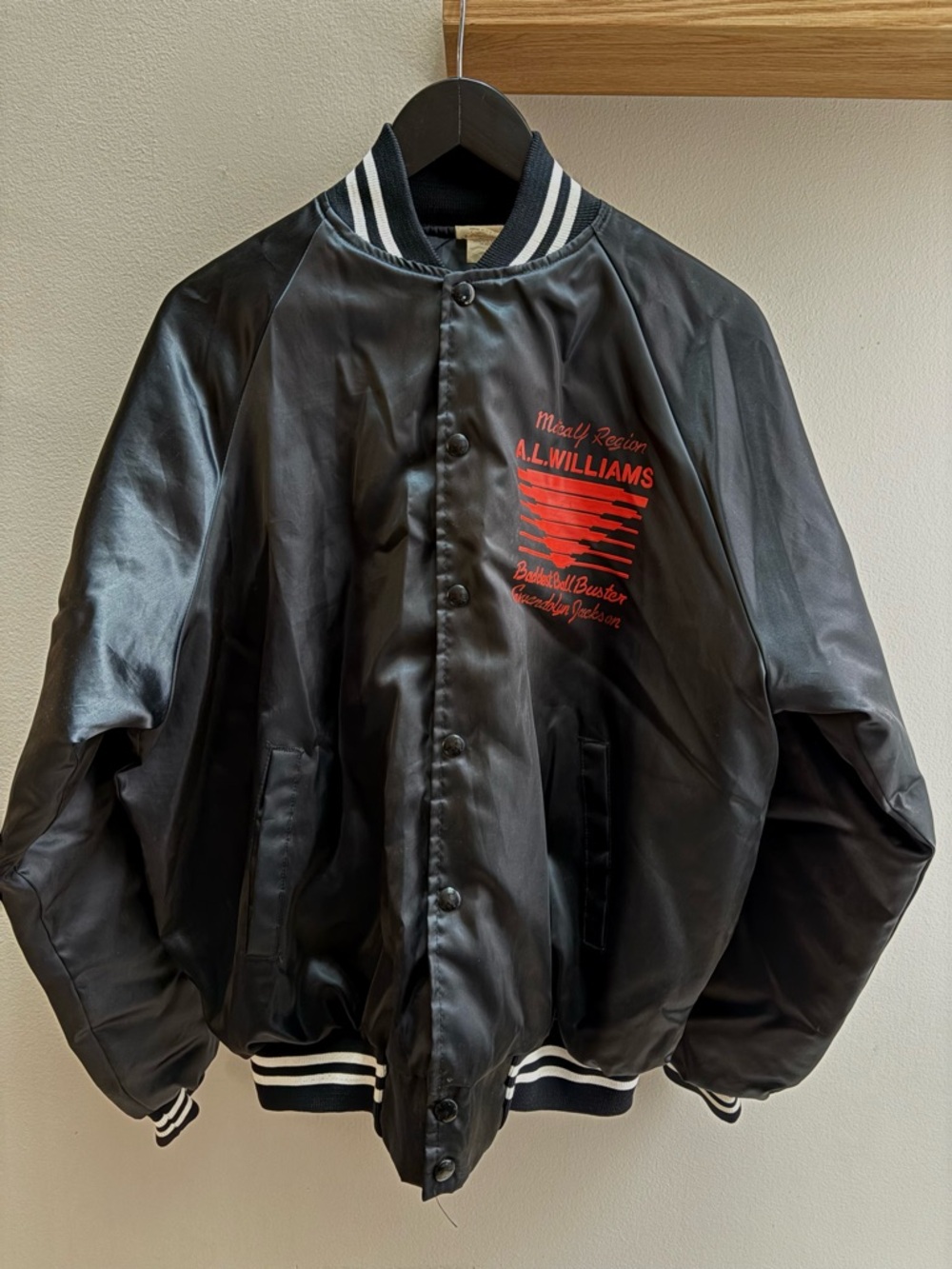 Auburn Sportswear VTG 90s black satin AL Williams Baddest Ballbuster jacket L